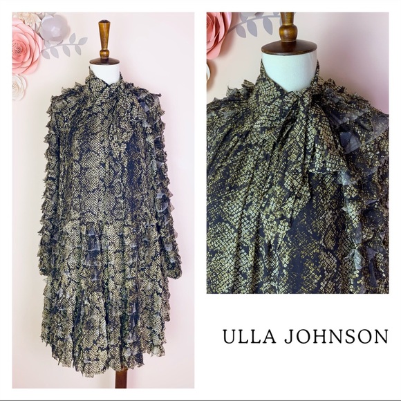 New! Rare ULLA JOHNSON Runway Snakeskin Chiffon Silk Cut-Out Tiered Dress - Picture 1 of 16